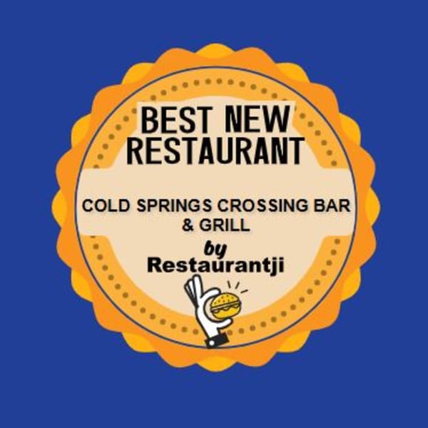 Award badge for "Best New Restaurant" for Cold Springs Crossing Bar & Grill by Restaurantji.